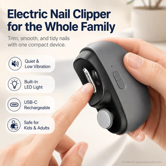 Alt view image 2 of 6 - 2 in 1 Electric Nail Clipper, Electric Nail and Toenail Clipper Clippers | Comes With A Nail Clipper Storage Case And An Led Light, Two Speed Settings, Compact And Portable