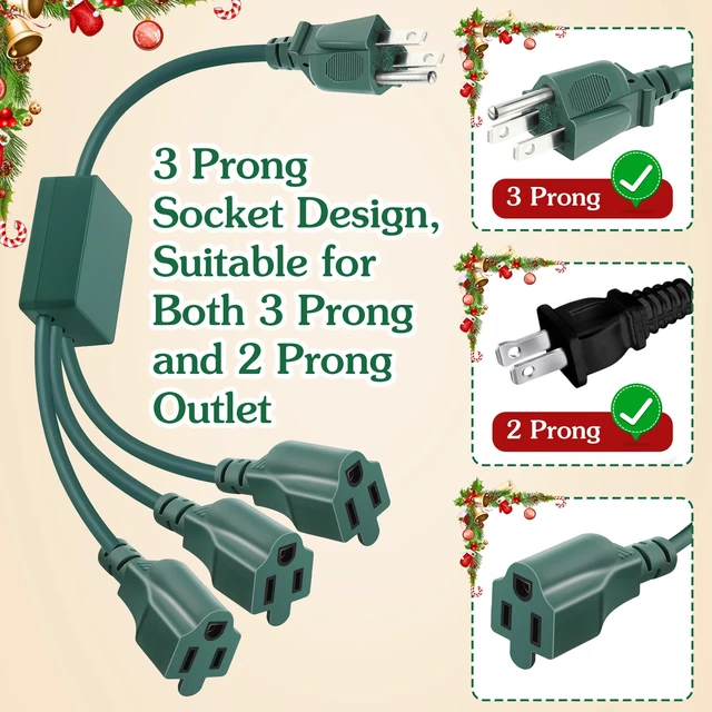 Alt view image 3 of 7 - Christmas Tree Lights Controlled Outlet, Plug in Control Outlet Extension Cord with 3 Sockets and Gingerbread Man Remote Switch for Christmas Tree and Long Range Lighting Control, Green (1 Pack)