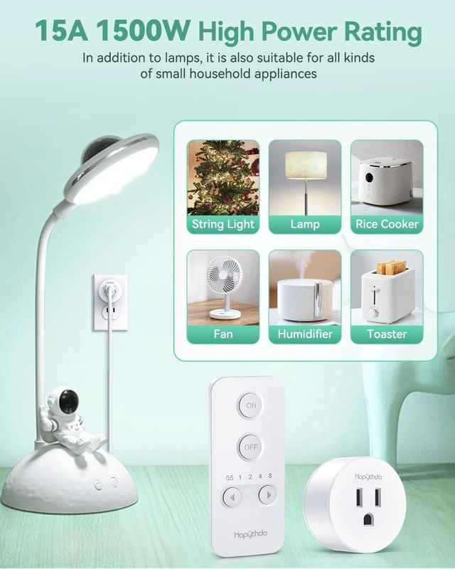 Alt view image 2 of 7 - Remote Control Outlet with Timer, Wireless Remote Light Switch, Remote Outlet, 500ft Range Timer Outlet Plug, 15A/1500W Remote Plug in On/Off Switch, for Lamps, Fans, Appliances