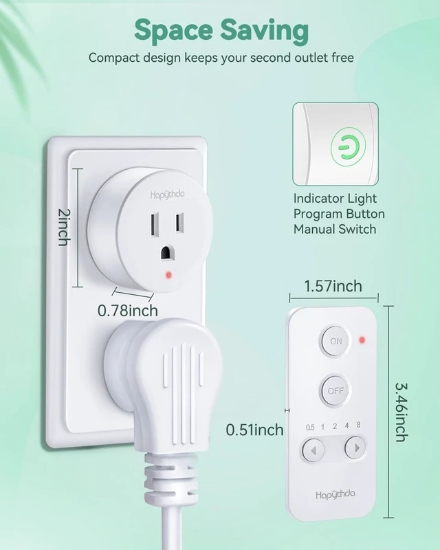 Alt view image 6 of 7 - Remote Control Outlet with Timer, Wireless Remote Light Switch, Remote Outlet, 500ft Range Timer Outlet Plug, 15A/1500W Remote Plug in On/Off Switch, for Lamps, Fans, Appliances