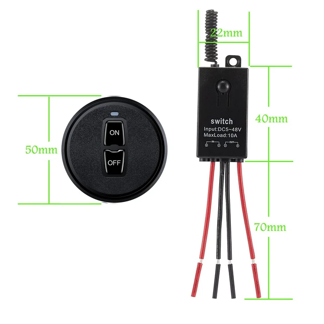 Alt view image 4 of 7 - Mini Remote Control Switch,DC 12V/24V/48V/10A Relay,328FT Range | Wireless RF Switch for Car,Motor,Lamps,LED Lights,Fan