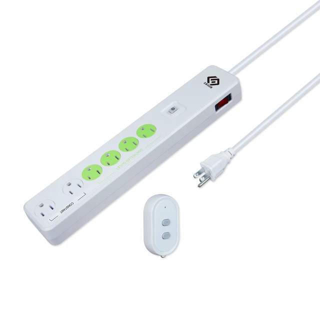 Alt view image 2 of 6 - Indoor 6-Outlet Energy-Saving Strip with Wireless Remote,100-Foot RF Range, Expandable Remote Light Switch for Household Appliances, Includes one 3 Voltage Lithium Battery, 15A/1800W, UL Listed