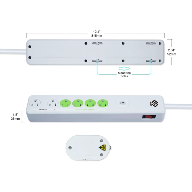 Alt view image 4 of 6 - Indoor 6-Outlet Energy-Saving Strip with Wireless Remote,100-Foot RF Range, Expandable Remote Light Switch for Household Appliances, Includes one 3 Voltage Lithium Battery, 15A/1800W, UL Listed