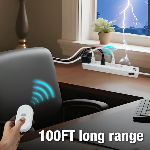 Alt view image 6 of 6 - Indoor 6-Outlet Energy-Saving Strip with Wireless Remote,100-Foot RF Range, Expandable Remote Light Switch for Household Appliances, Includes one 3 Voltage Lithium Battery, 15A/1800W, UL Listed