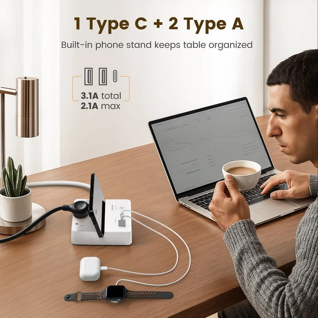 Alt view image 4 of 7 - Remote Control Extension Cord, Remote Power Strip, 3 FT Cord | 3 Independent Outlets, USB-C & USB-A, 15A/1875W, 300J Surge Protection, Remote Outlet Switch for Lamps & Christmas Lights