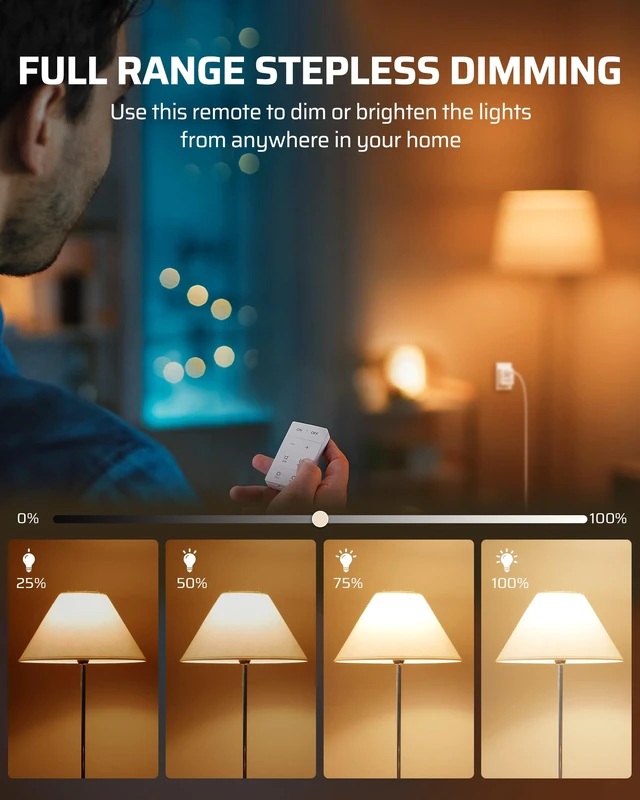 Alt view image 2 of 7 - Wireless Dimmer Plug for Indoor Home Lighting, Remote Control | Full Range Stepless Dimming, Magnetic Remote, 100FT Range, Dimmer Switch for Dimmable LED/Tungsten Bulbs, ETL Listed, White
