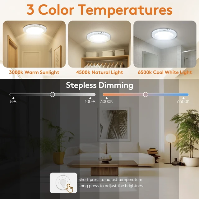 Alt view image 5 of 6 - Motion Sensor Closet Light Indoor, Fast Charging Wireless Ceiling Light with Remote, Rechargeable Battery Operated Lights, Shower Light for Cabinet Bathroom Stairs Hallway Pantry 7.48 Inch