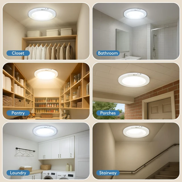 Alt view image 6 of 6 - Motion Sensor Closet Light Indoor, Fast Charging Wireless Ceiling Light with Remote, Rechargeable Battery Operated Lights, Shower Light for Cabinet Bathroom Stairs Hallway Pantry 7.48 Inch