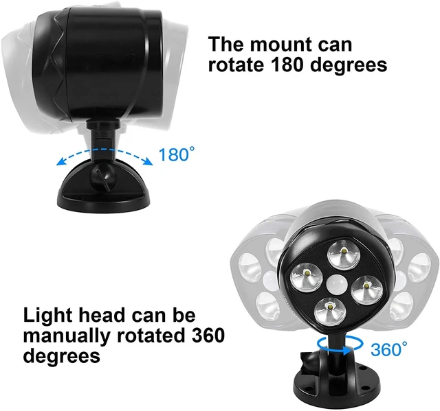Alt view image 3 of 7 - Outdoor Motion Sensor Light Battery Operated, IP65 Waterproof Ultra Bright Motion Sensor Outdoor Lights Head Adjustable with 8W 600 Lumen 6000K 4LEDs for Garage Yard Porch and Patio (1 Pack)