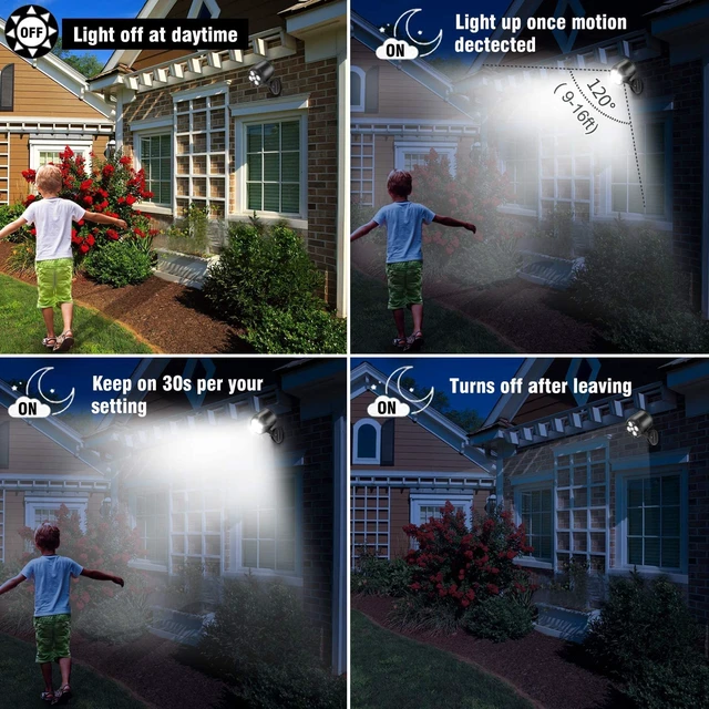 Alt view image 6 of 7 - Outdoor Motion Sensor Light Battery Operated, IP65 Waterproof Ultra Bright Motion Sensor Outdoor Lights Head Adjustable with 8W 600 Lumen 6000K 4LEDs for Garage Yard Porch and Patio (1 Pack)