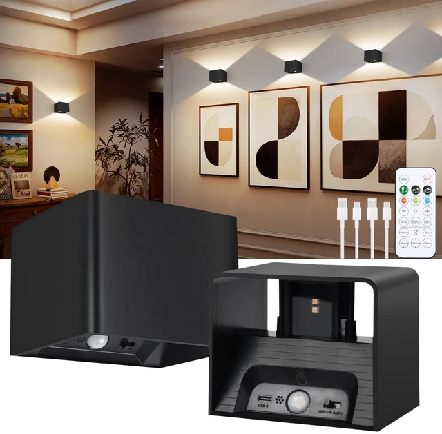 Main image of Motion Sensor Wall Light 5000mAh Battery Operated,Rechargeable Wall Sconce Set of 2 Wireless Closet Light,3CCT & Dimmable Up and Down Night Lights Magnetic Stair Lights for Bedroom Hallway