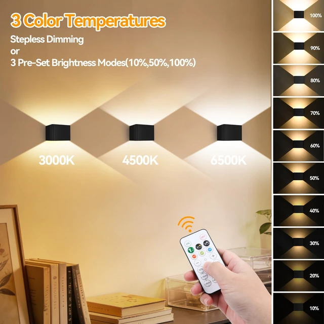 Alt view image 5 of 7 - Motion Sensor Wall Light 5000mAh Battery Operated,Rechargeable Wall Sconce Set of 2 Wireless Closet Light,3CCT & Dimmable Up and Down Night Lights Magnetic Stair Lights for Bedroom Hallway