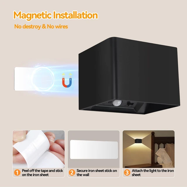 Alt view image 7 of 7 - Motion Sensor Wall Light 5000mAh Battery Operated,Rechargeable Wall Sconce Set of 2 Wireless Closet Light,3CCT & Dimmable Up and Down Night Lights Magnetic Stair Lights for Bedroom Hallway