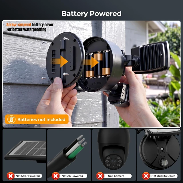 Alt view image 2 of 7 - Battery Powered Motion Sensor Outdoor Lights, Security Floodlight | Easy to install anywhere for temporary lighting at porch shed fence, 1500LM wireless battery operated LED flood light