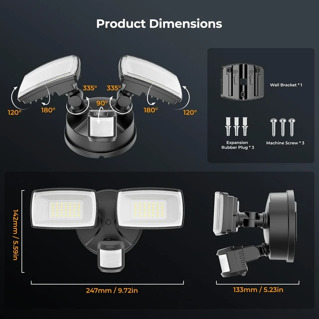 Alt view image 7 of 7 - Battery Powered Motion Sensor Outdoor Lights, Security Floodlight | Easy to install anywhere for temporary lighting at porch shed fence, 1500LM wireless battery operated LED flood light
