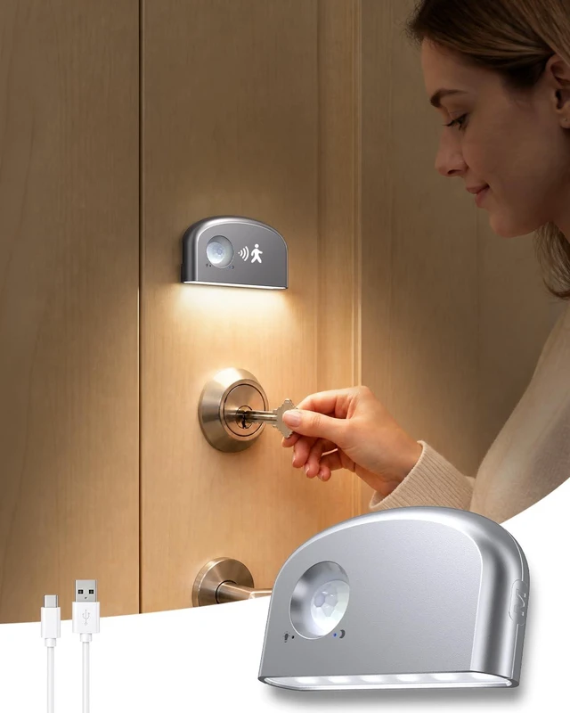 Main image of Light, Battery Powered Motion Sensor Lights,Door Lock Light Magnetic & Dimmable,6 LED Bulbs PIR Wireless Motion Detector 6500K Soft White,Portable Nightlight for Hallway,Appliance,Bathroom