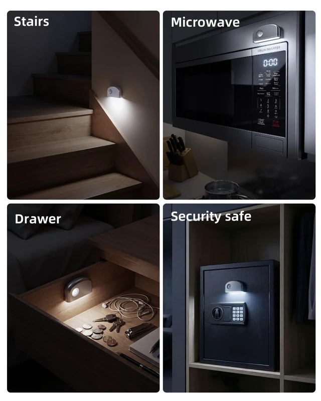 Alt view image 6 of 7 - Light, Battery Powered Motion Sensor Lights,Door Lock Light Magnetic & Dimmable,6 LED Bulbs PIR Wireless Motion Detector 6500K Soft White,Portable Nightlight for Hallway,Appliance,Bathroom