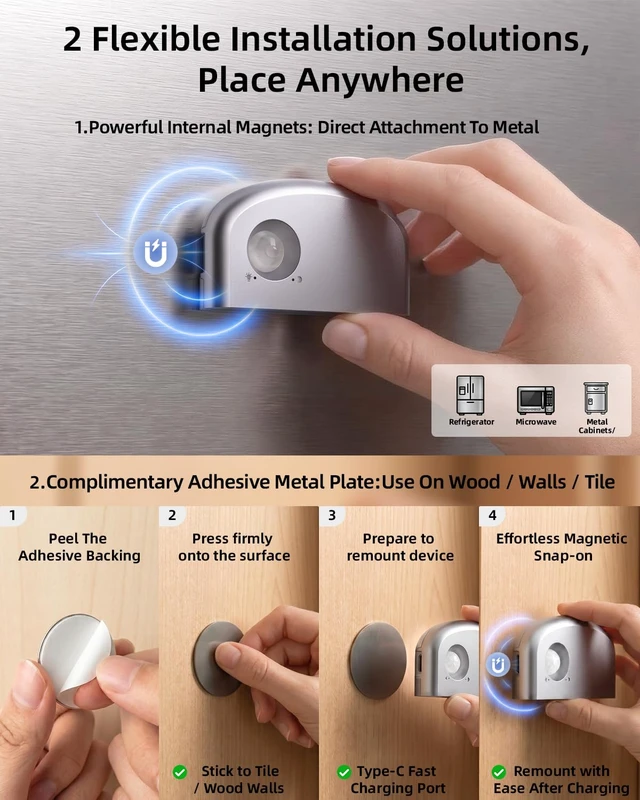 Alt view image 7 of 7 - Light, Battery Powered Motion Sensor Lights,Door Lock Light Magnetic & Dimmable,6 LED Bulbs PIR Wireless Motion Detector 6500K Soft White,Portable Nightlight for Hallway,Appliance,Bathroom