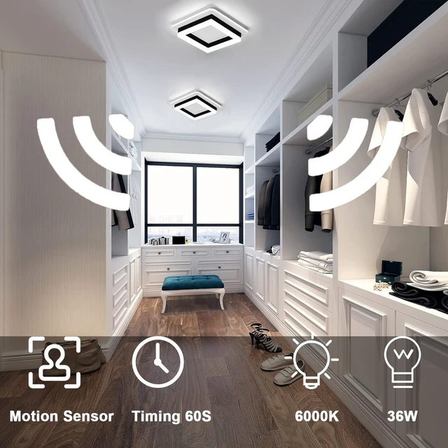 Alt view image 3 of 7 - Motion Sensor LED Ceiling Light Indoor, 24W Black Mount Motion Activated 7.87inch Flush Mount Lighting Fixture for Closet Laundry Bathroom Hallway Stair Porch Basement, Cool White