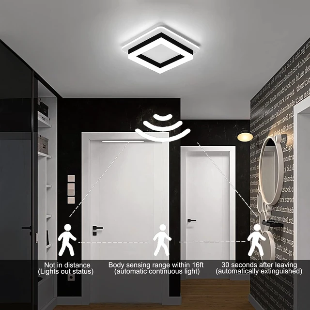 Alt view image 4 of 7 - Motion Sensor LED Ceiling Light Indoor, 24W Black Mount Motion Activated 7.87inch Flush Mount Lighting Fixture for Closet Laundry Bathroom Hallway Stair Porch Basement, Cool White