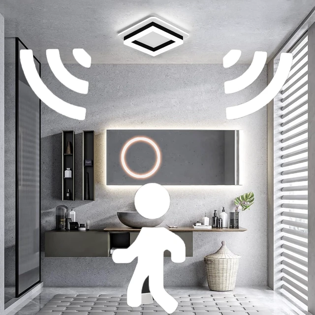 Alt view image 5 of 7 - Motion Sensor LED Ceiling Light Indoor, 24W Black Mount Motion Activated 7.87inch Flush Mount Lighting Fixture for Closet Laundry Bathroom Hallway Stair Porch Basement, Cool White