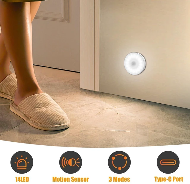 Alt view image 2 of 7 - 6 Pack Motion Sensor Light Indoor, USB Rechargeable Night Light- Cold White | Upgraded 14 LEDs, USB Rechargeable, Long Last Battery & 3 Light Modes, Wireless Magnetic for Closet, Stairs, Hallway
