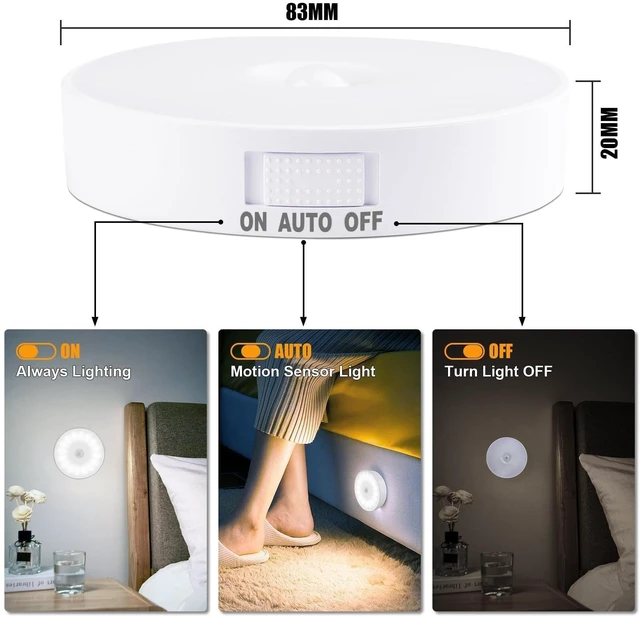 Alt view image 3 of 7 - 6 Pack Motion Sensor Light Indoor, USB Rechargeable Night Light- Cold White | Upgraded 14 LEDs, USB Rechargeable, Long Last Battery & 3 Light Modes, Wireless Magnetic for Closet, Stairs, Hallway