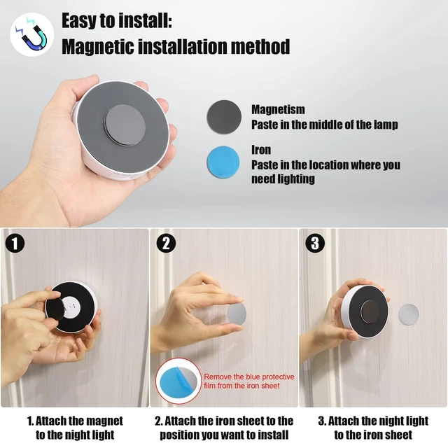 Alt view image 5 of 7 - 6 Pack Motion Sensor Light Indoor, USB Rechargeable Night Light- Cold White | Upgraded 14 LEDs, USB Rechargeable, Long Last Battery & 3 Light Modes, Wireless Magnetic for Closet, Stairs, Hallway