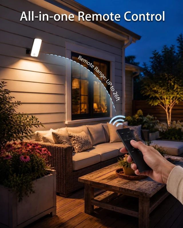 Alt view image 5 of 7 - Rechargeable Motion Sensor Outdoor Lights, 10000mAh Outdoor Wall Light | 3 Modes Wireless Security Light with Remote, 3CCT Dimmable, IP65 Waterproof Outdoor Lights for Porch,Backyard,Garage