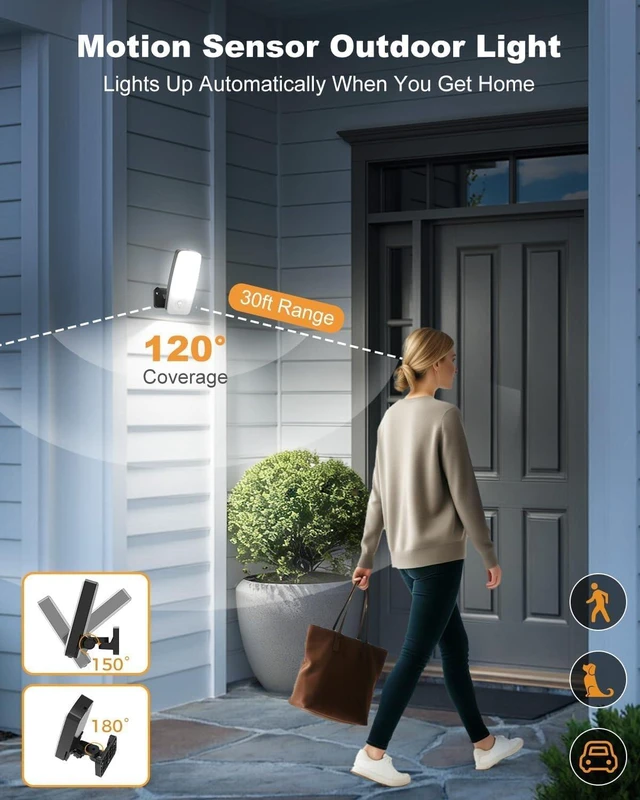 Alt view image 4 of 7 - Rechargeable Motion Sensor Outdoor Lights, 10000mAh Outdoor Wall Light | 3 Modes Wireless Security Light with Remote, 3CCT Dimmable, IP65 Waterproof Outdoor Lights for Porch,Backyard,Garage