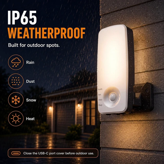 Alt view image 7 of 7 - Rechargeable Motion Sensor Outdoor Lights, 10000mAh Outdoor Wall Light | 3 Modes Wireless Security Light with Remote, 3CCT Dimmable, IP65 Waterproof Outdoor Lights for Porch,Backyard,Garage