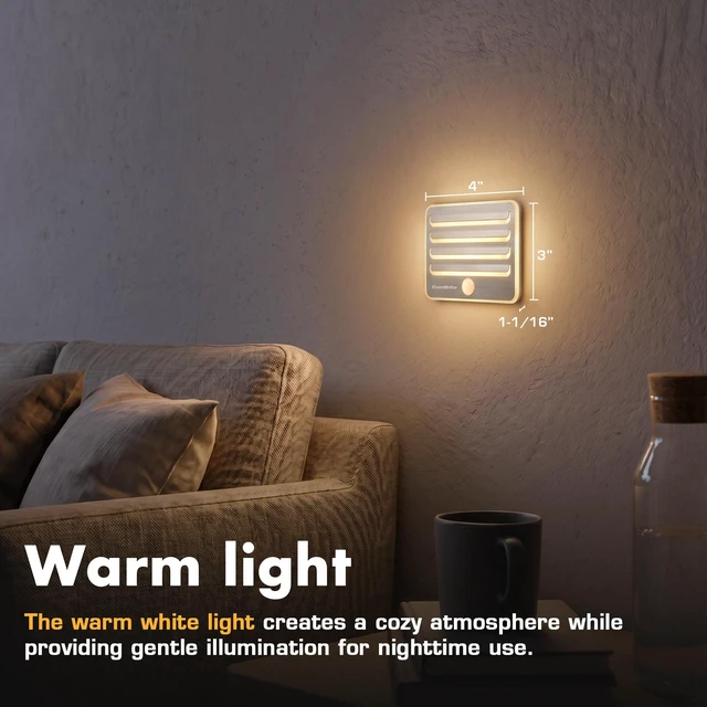 Alt view image 4 of 7 - 3-Pack Motion Sensor Night Lights, Soft Warm White LED Lights | 9 AA Batteries Included, Battery Powered Night Light for Bedrooms, Bathroom, Stairs, and Closet