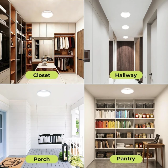 Alt view image 6 of 7 - 8.7Inch Motion Sensor Ceiling Light Wired, 3000K/4000K/6500K LED Flush Mount Ceiling Light Fixture,18W Motion Sensor Light Indoor with Timer for Closet Stair Porch Hallway Pantry,White
