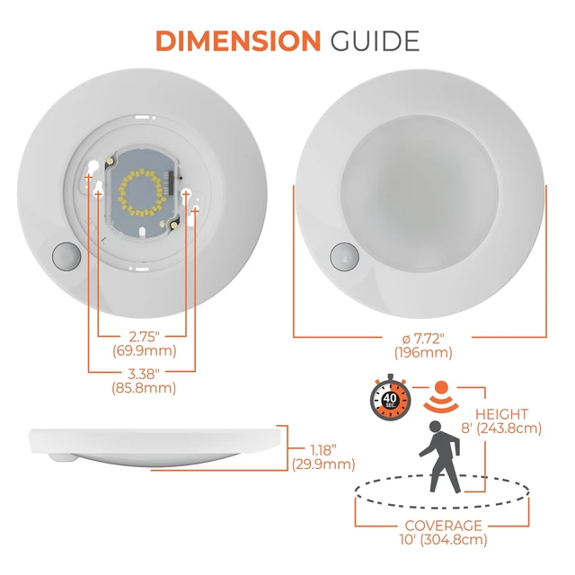 Alt view image 2 of 7 - HLCE 6-Inch Indoor/Outdoor LED Motion Sensor Ceiling Light with CCT Select, Dimming, CA Compliant - Matte White