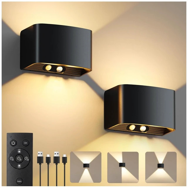 Main image of Motion Sensor Wall Light with Remote Control, 5000mAh Rechargeable Wireless Wall Sconce Set of 2, Motion Sensor Night Light Adjustable Brightness & Angle, Up and Down Battery Powered Wall Lamps Indoor