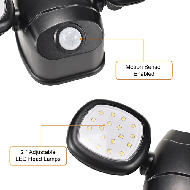 Alt view image 3 of 5 - YCB2060 Battery Operated Motion Lights Outdoor, 2-Head LED 5000K Daylight Motion Sensor Security Light for Garage, Yard, or Shed, Weatherproof Exterior Light, Black