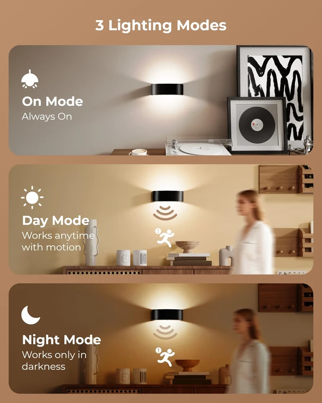 Alt view image 3 of 7 - Motion Sensor Wall Light, 5000mAh Rechargeable Battery Operated Motion Sensor Light Indoor with Remote, 15 RGB and 3 Colors Dimmable, Wireless Wall Sconces for Hallway, Living Room, Stair, Bedroom