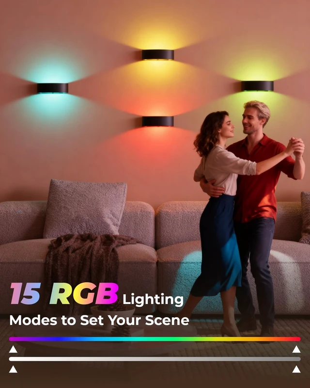 Alt view image 4 of 7 - Motion Sensor Wall Light, 5000mAh Rechargeable Battery Operated Motion Sensor Light Indoor with Remote, 15 RGB and 3 Colors Dimmable, Wireless Wall Sconces for Hallway, Living Room, Stair, Bedroom
