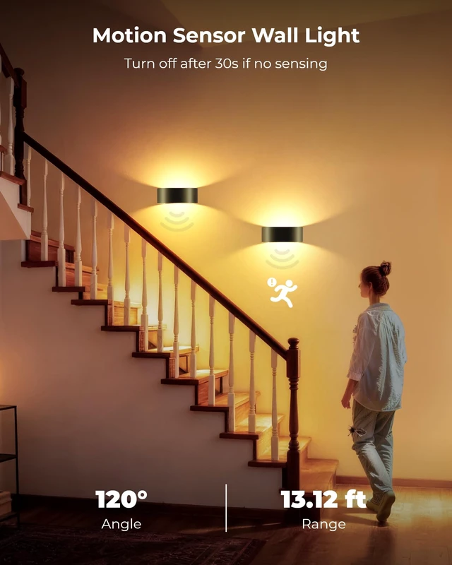 Alt view image 6 of 7 - Motion Sensor Wall Light, 5000mAh Rechargeable Battery Operated Motion Sensor Light Indoor with Remote, 15 RGB and 3 Colors Dimmable, Wireless Wall Sconces for Hallway, Living Room, Stair, Bedroom