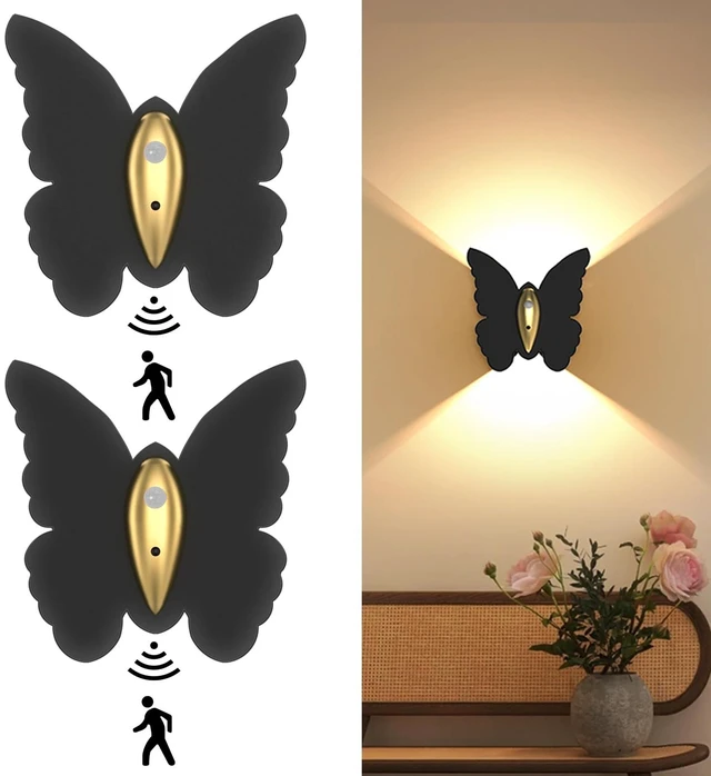 Main image of Motion Sensor Wall Sconce Set of 2, Rechargeable Wall Lights, Indoor | 5000mAh Battery Operated Wall Sconces, Motion Activated, Magnetic Butterfly Night Light for Hallway Stair Closet Pantry Porch
