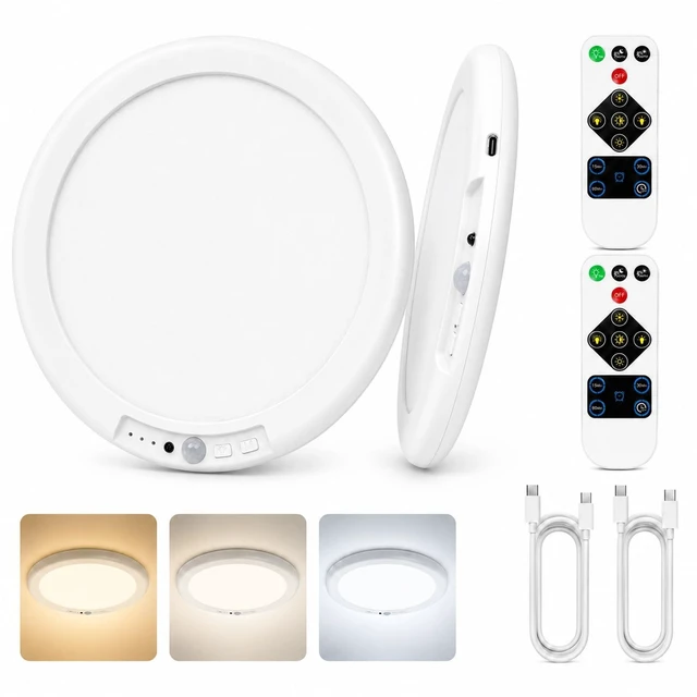 Main image of 2 Pack Rechargeable Motion Sensor LED Ceiling Light with Remote, 3CCT Dimmable Magnetic Wireless LED Closet Light, 7.5in Battery Operated No Wiring Cordless Overhead Lighting for Kitchen Stair Hallway