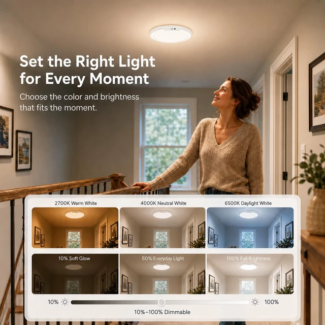 Alt view image 2 of 7 - 2 Pack Rechargeable Motion Sensor LED Ceiling Light with Remote, 3CCT Dimmable Magnetic Wireless LED Closet Light, 7.5in Battery Operated No Wiring Cordless Overhead Lighting for Kitchen Stair Hallway