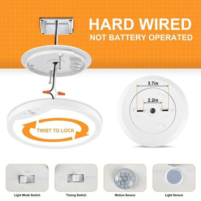 Alt view image 6 of 7 - 2-Pack 20W Motion Sensor Ceiling Lights Hard-Wired, 9Inch Indoor Motion Activated LED Ceiling Light Fixtures with 3 Modes, 4000K Flush Mount Lights for Closet Stairwell Hallway, NOT Battery Operated