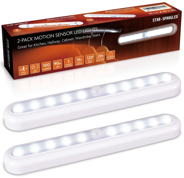 Main image of 11 Motion Sensor Lights Indoor AA Battery, 2 Pack Cool White | Strong Adhesive Stick on LED Lamp High CRI, AA Battery Operated Powered, For Closet Stairs Under Cabinet Kitchen Pantry Shelf