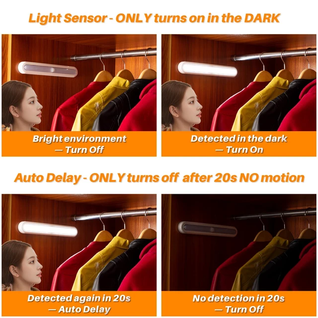 Alt view image 3 of 7 - 11 Motion Sensor Lights Indoor AA Battery, 2 Pack Cool White | Strong Adhesive Stick on LED Lamp High CRI, AA Battery Operated Powered, For Closet Stairs Under Cabinet Kitchen Pantry Shelf