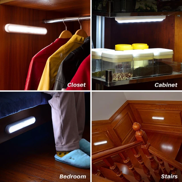 Alt view image 6 of 7 - 11 Motion Sensor Lights Indoor AA Battery, 2 Pack Cool White | Strong Adhesive Stick on LED Lamp High CRI, AA Battery Operated Powered, For Closet Stairs Under Cabinet Kitchen Pantry Shelf