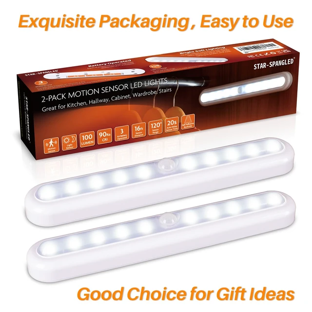 Alt view image 7 of 7 - 11 Motion Sensor Lights Indoor AA Battery, 2 Pack Cool White | Strong Adhesive Stick on LED Lamp High CRI, AA Battery Operated Powered, For Closet Stairs Under Cabinet Kitchen Pantry Shelf