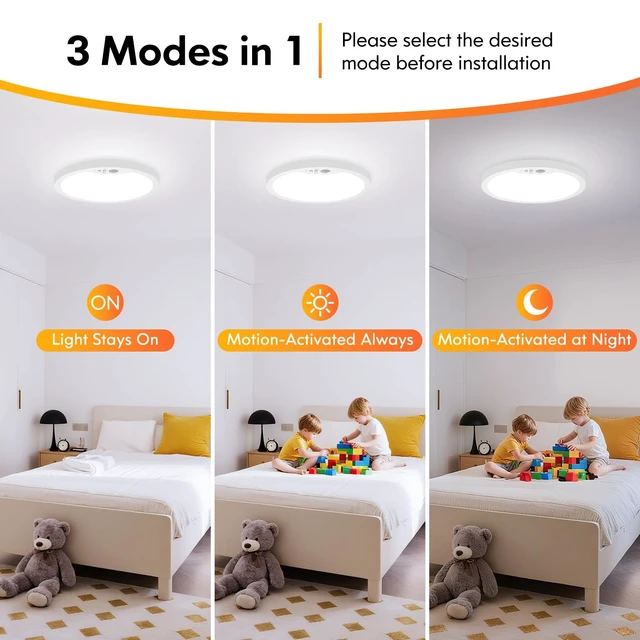 Alt view image 2 of 7 - 7 Inch Hardwired Motion Sensor Ceiling Light for Closet, Hallway | 2 Pack 2700K/4000K/6500K Non-Dimmable Motion Sensor Light Indoor with Timer, Low Profile LED Ceiling Light, Pantry, Activated