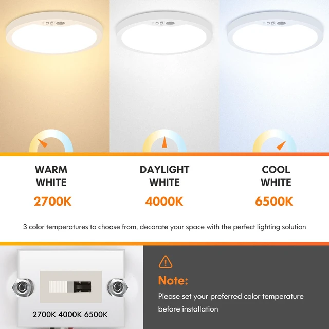 Alt view image 3 of 7 - 7 Inch Hardwired Motion Sensor Ceiling Light for Closet, Hallway | 2 Pack 2700K/4000K/6500K Non-Dimmable Motion Sensor Light Indoor with Timer, Low Profile LED Ceiling Light, Pantry, Activated