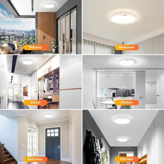 Alt view image 7 of 7 - 7 Inch Hardwired Motion Sensor Ceiling Light for Closet, Hallway | 2 Pack 2700K/4000K/6500K Non-Dimmable Motion Sensor Light Indoor with Timer, Low Profile LED Ceiling Light, Pantry, Activated